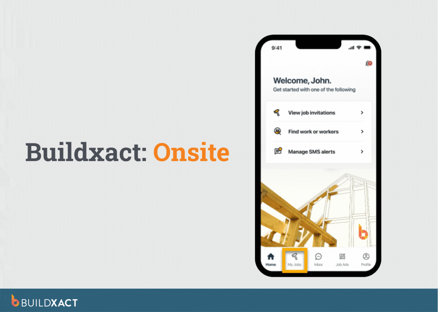 GIF featuring Onsite's mobile app UI including job scheduling for subcontractors