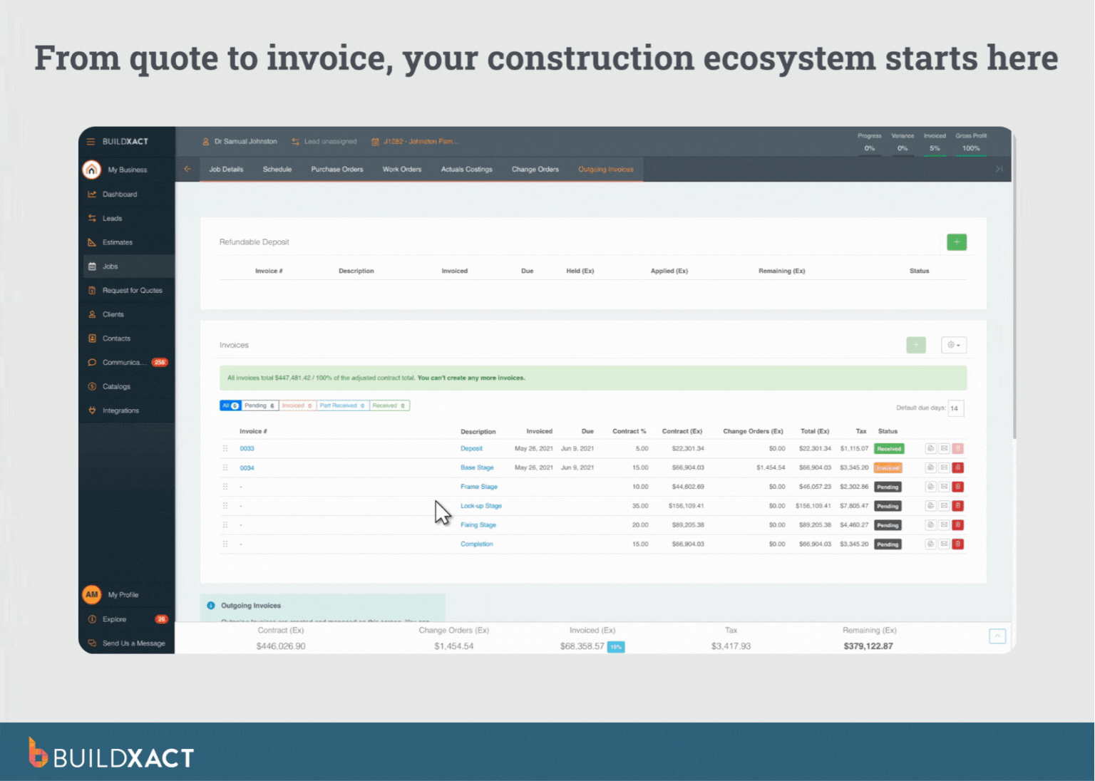 Buildxact's invoicing construction management software