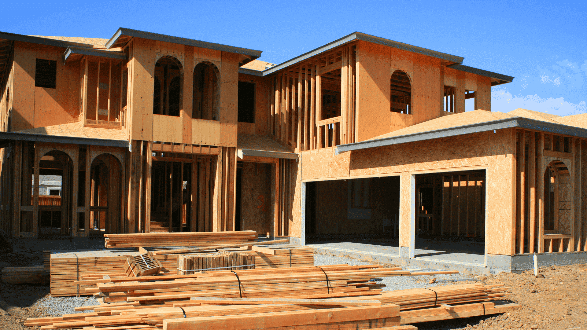 A fully framed home stands ready for the next stage in construction