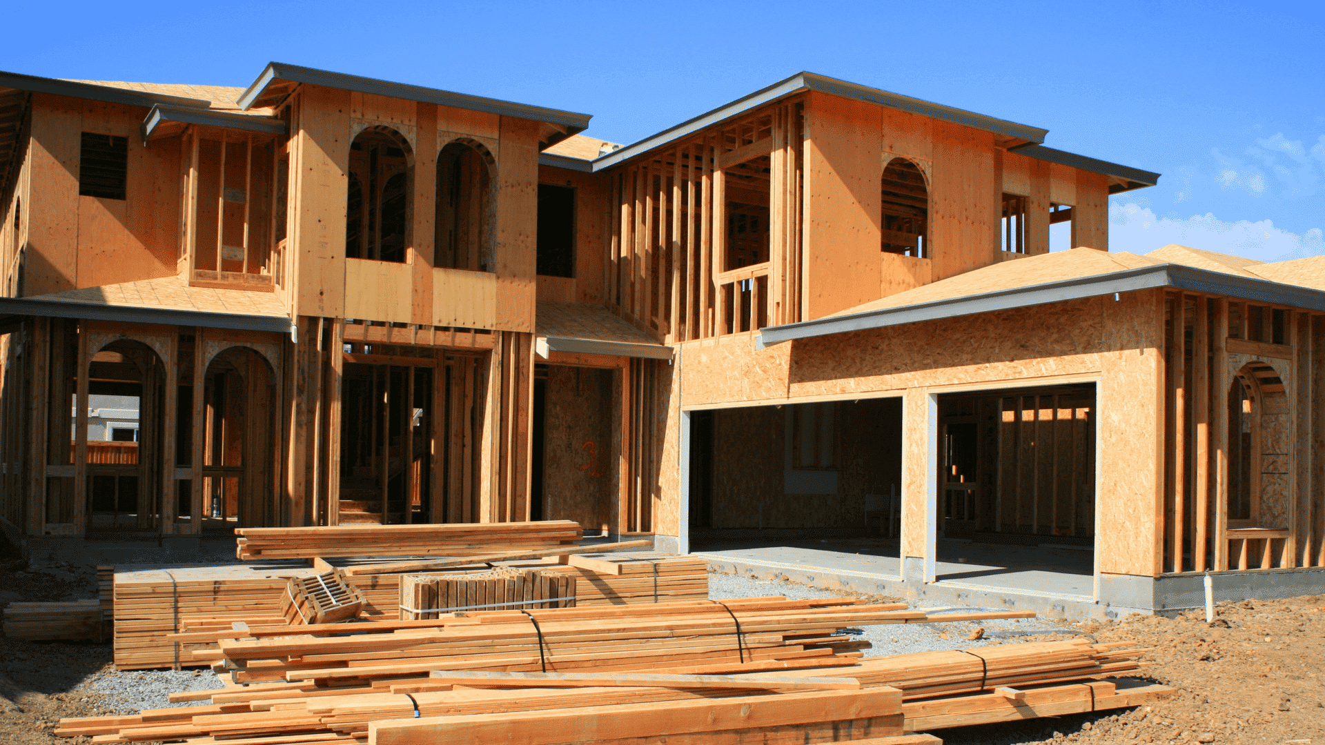 A fully framed home stands ready for the next stage in construction.