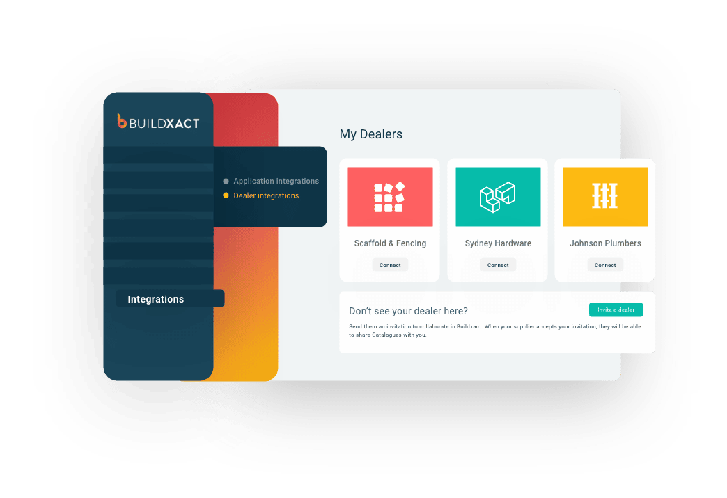 A concept of how Buildxact integrates prices from material dealers.