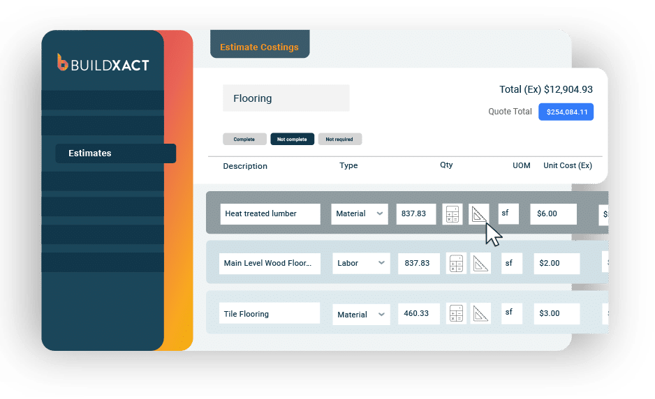 A conceptual image showing how to access the takeoff tool straight from an estimate.