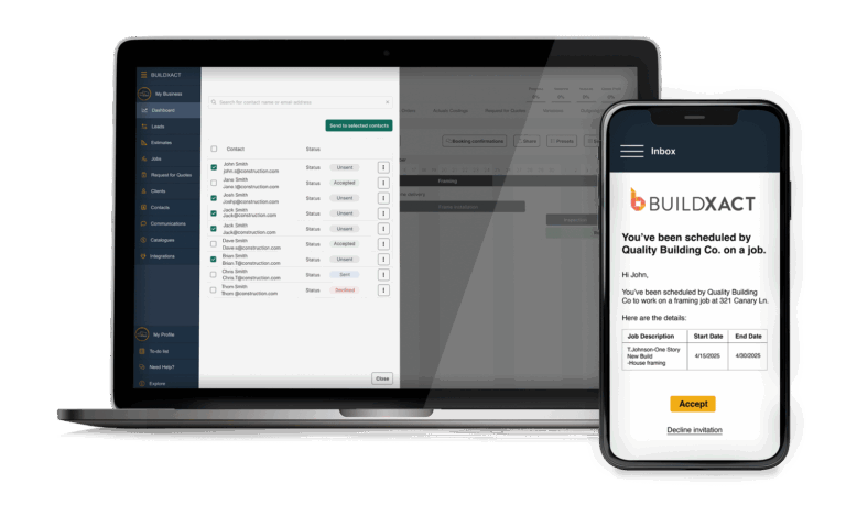 An image showing how task lists are shared between Buildxact and Buildxact’s mobile app, Onsite