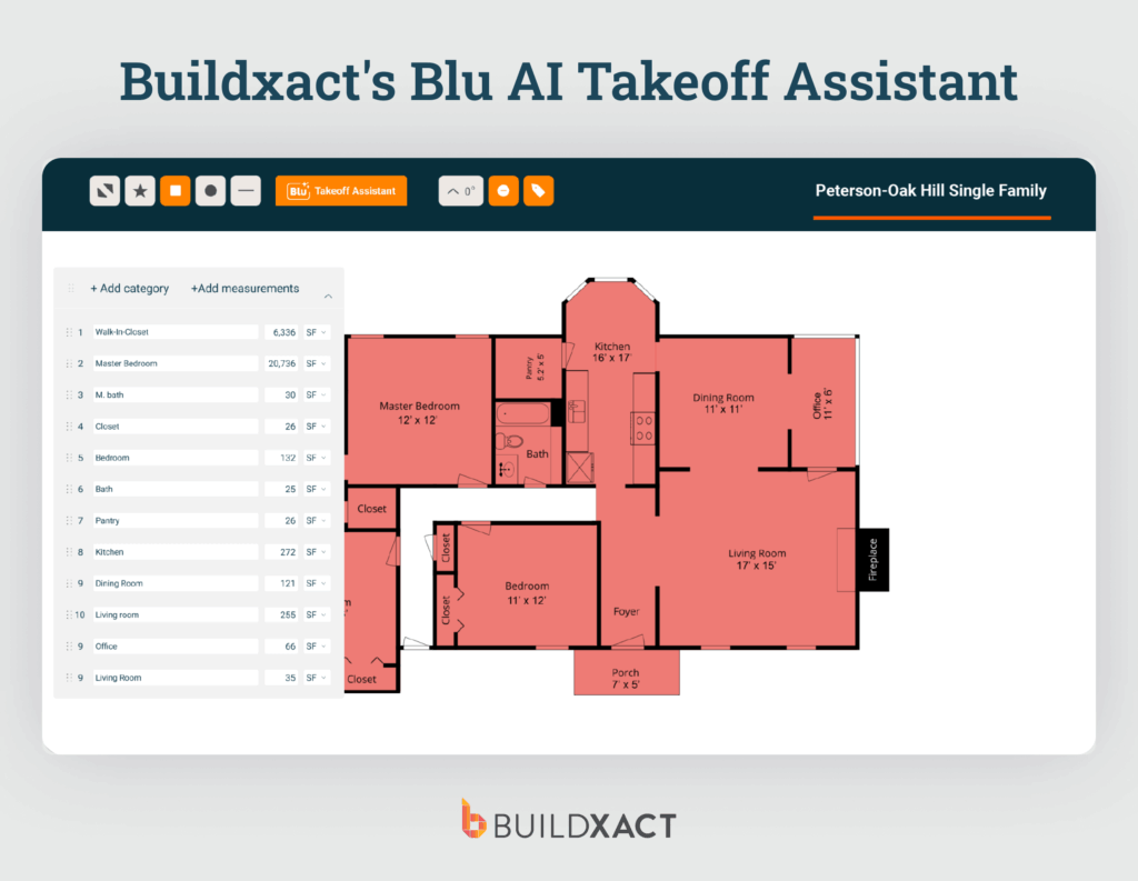 A screenshot showing the Blu AI Takeoff Assistant