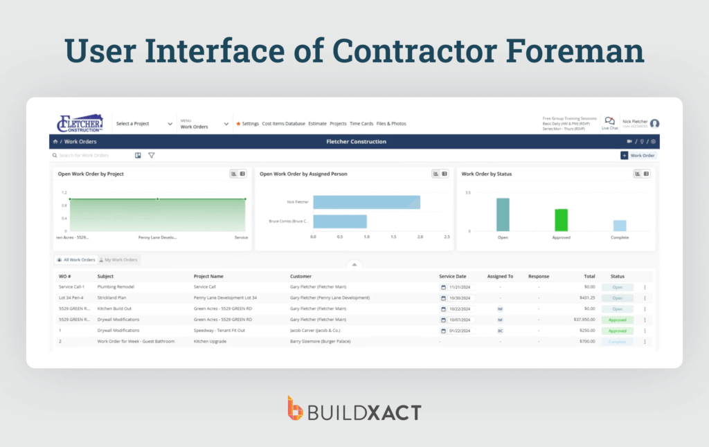 Screenshot showing the UI of Contractor Foreman