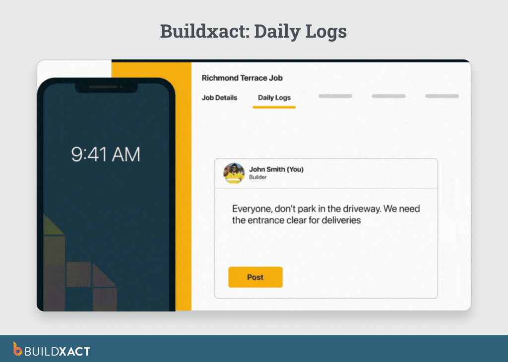 Screenshot of Buildxact daily logs