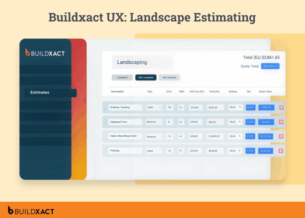 A screenshot showing Buildxact’s landscape estimating tool