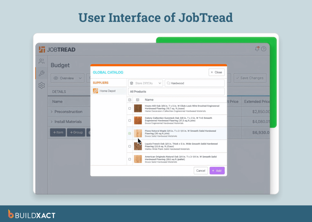 Screenshot showing the UI of JobTread