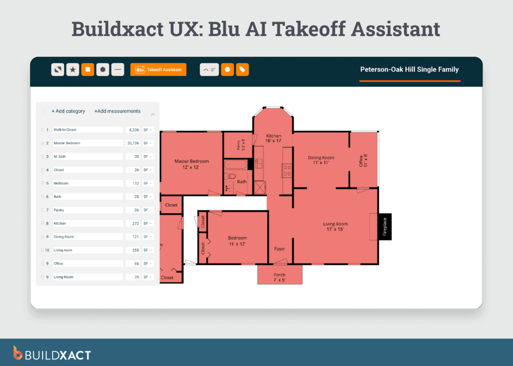 A screenshot showing the Blu AI Takeoff Assistant