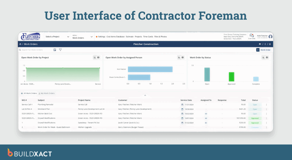 Screenshot showing the UI of Contractor Foreman