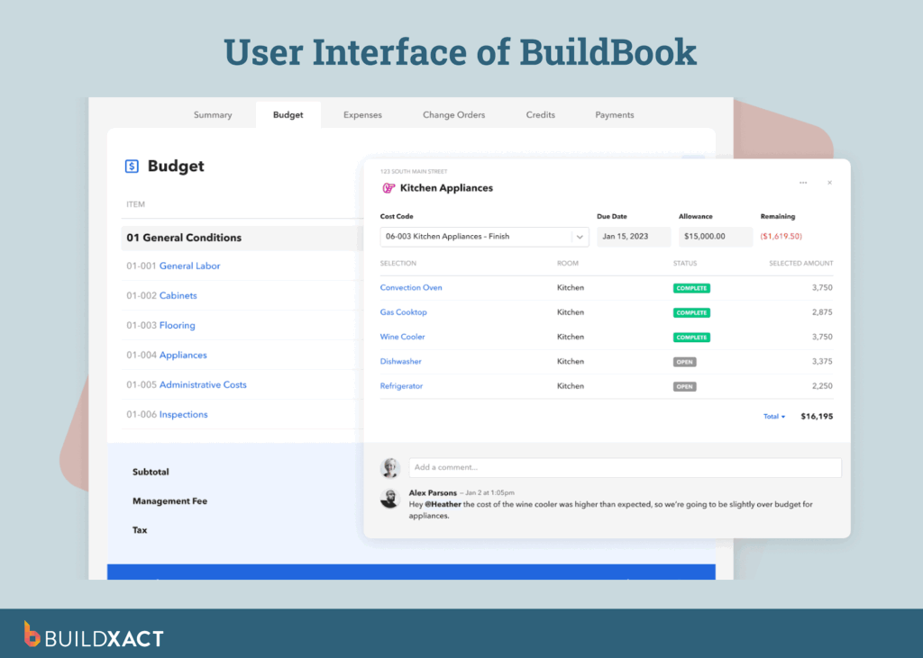 Screenshot showing the UI of BuildBook
