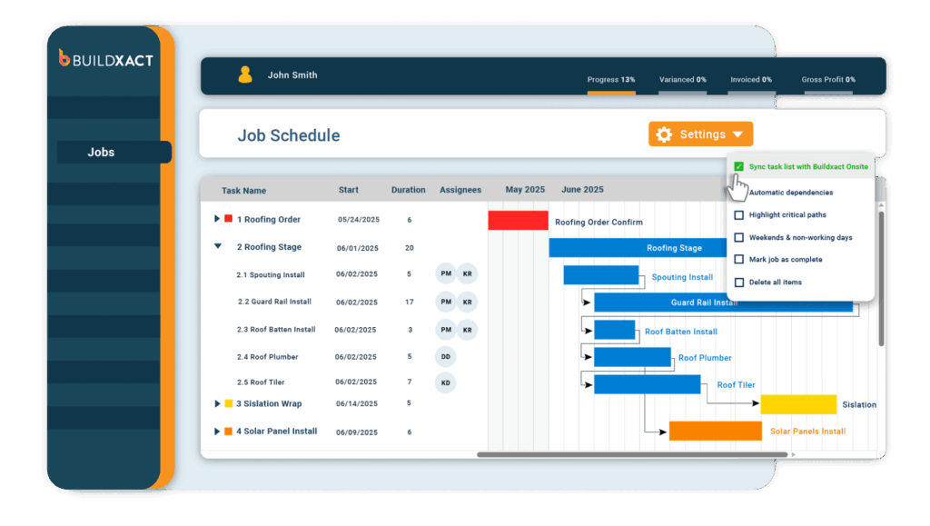 Screenshot of Buildxact's job scheduling tool