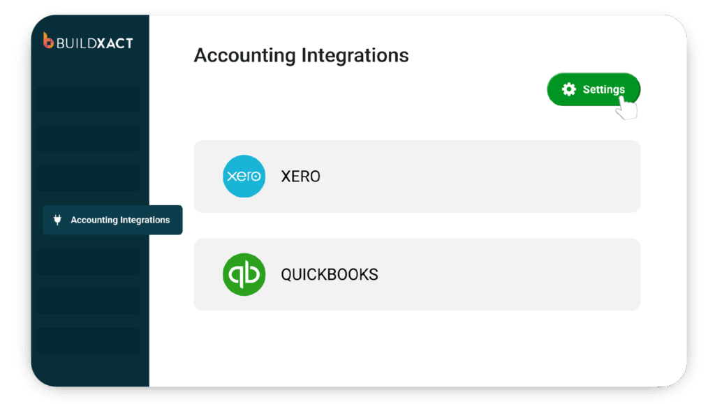 Screenshot of Buildxact's accounting integrations with Xero and Quickbooks